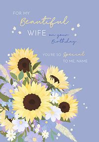 Tap to view Beautiful Wife Sunflower Bouquet Birthday Card